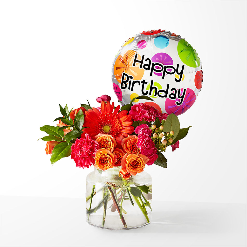 Fiesta Bouquet with Birthday Balloon – Garside Florist, Vancouver WA