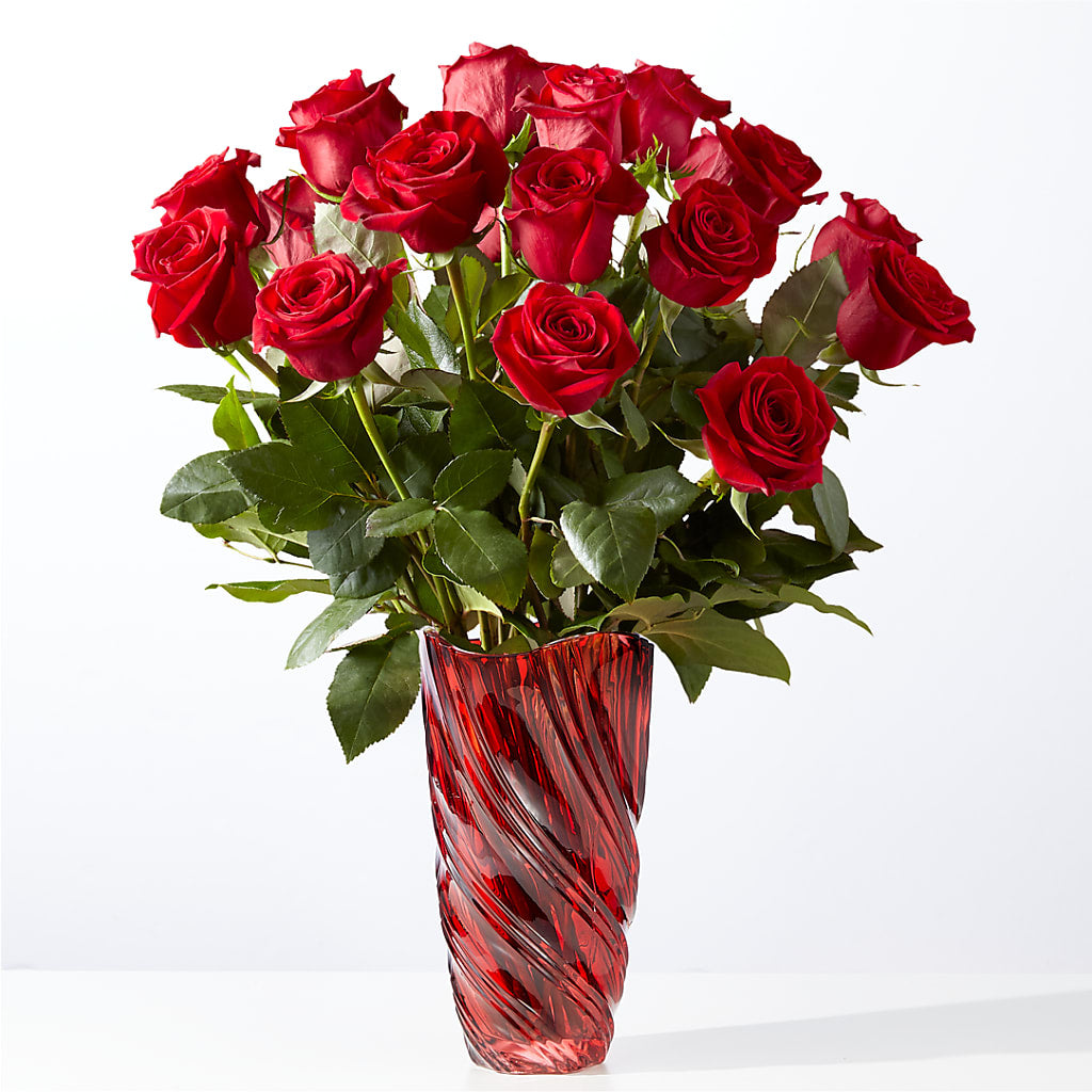 Classic Love Red Rose Bouquet with Luxe Swirl Vase – Garside Florist, Vancouver WA