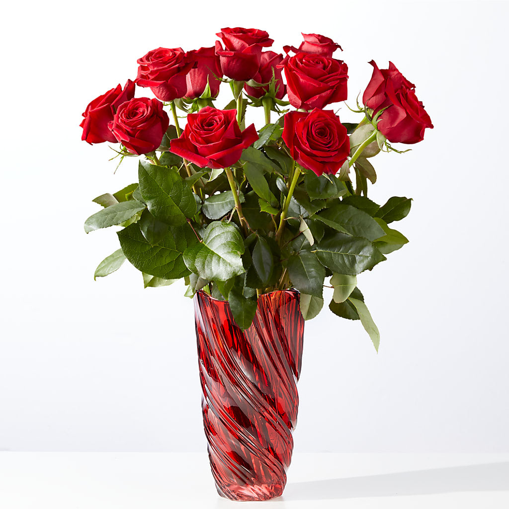 Classic Love Red Rose Bouquet with Luxe Swirl Vase – Garside Florist, Vancouver WA